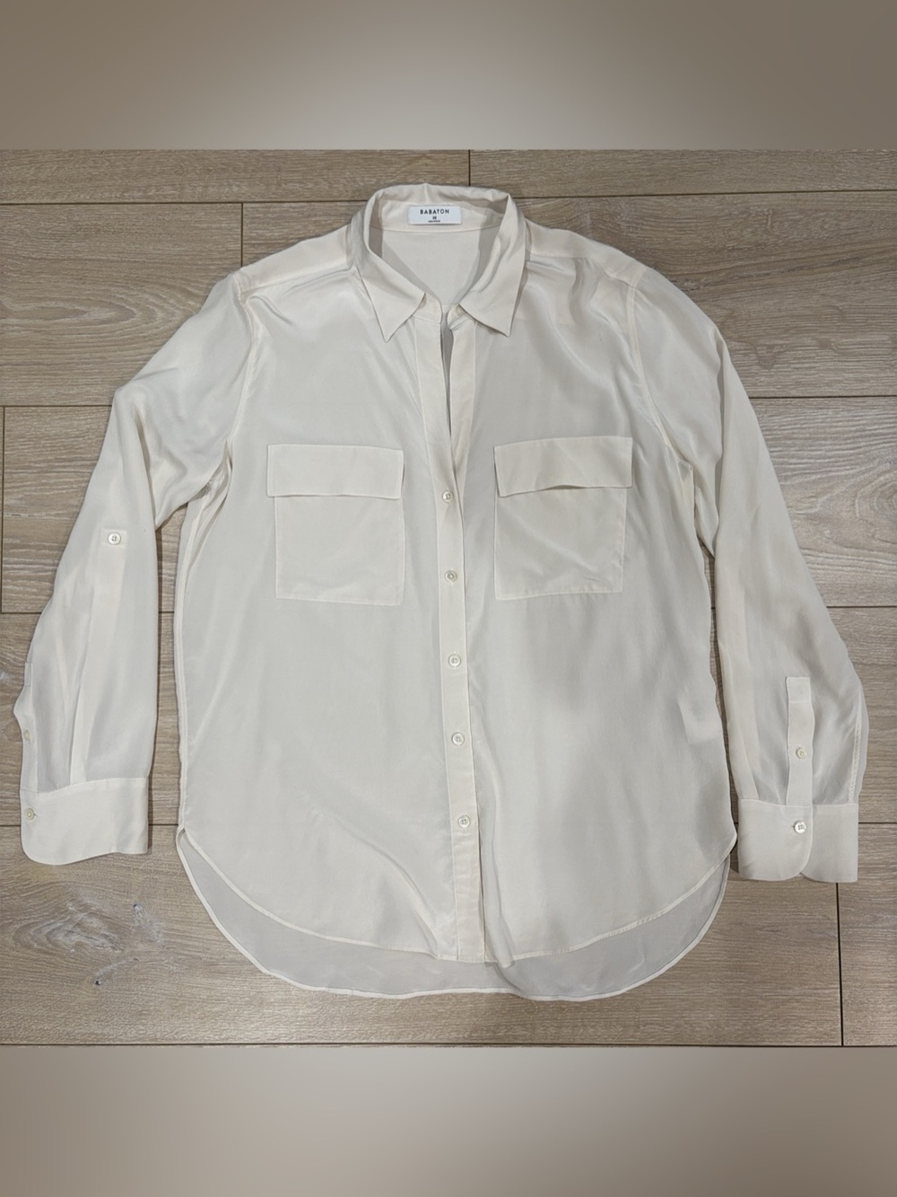 Aritzia Babaton Bonheur 100% Silk Utility Shirt Blouse Cream XS